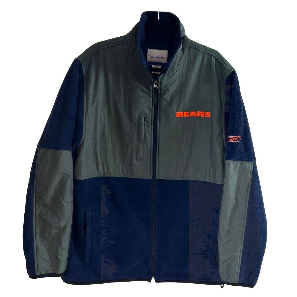 Reebok Chicago Bears Full Zip Jacket Blue Gray Mens Large Fleece Embroidered EUC